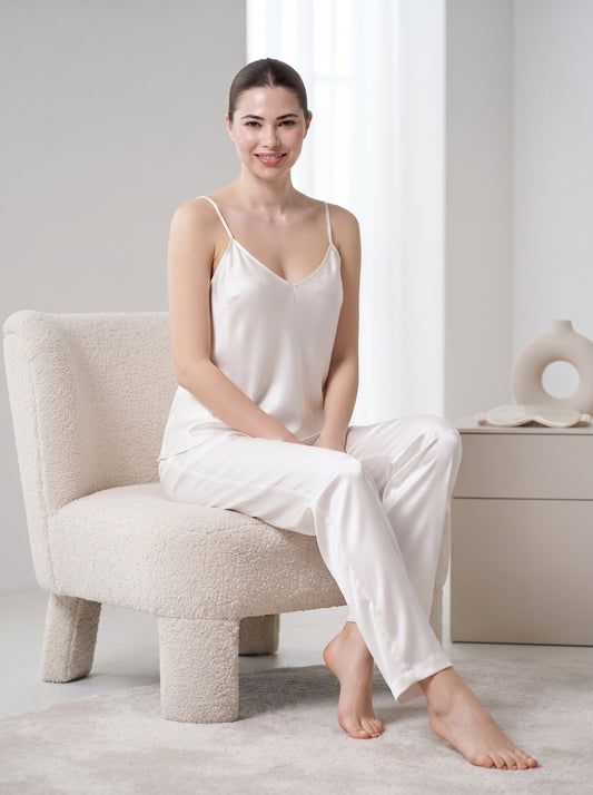 White Silk Cami Trouser Set