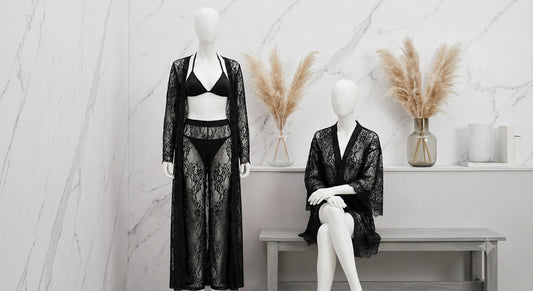 4 Pcs Premium Black Lace Nightwear Set