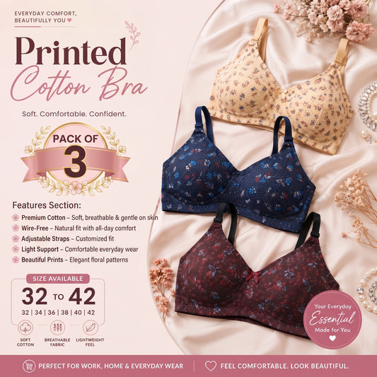 Printed Cotton Bra – Pack of 3