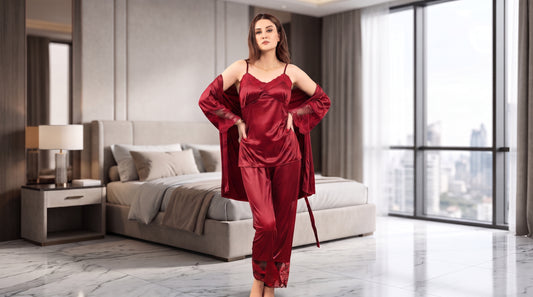 5 PCs Luxury Nightwear Set – Satin Lace Sleepwear for Women