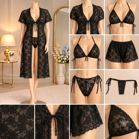 Midnight Lace 4-Piece Nightwear Set